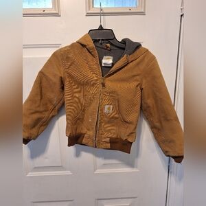 Carhartt insulated Hooded Jacket Brown Tan Youth Size S Small 6/7 canvas coat